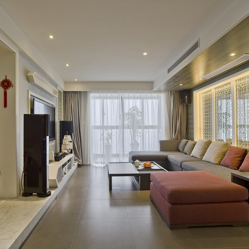 中式风格,140平米以上装修,20万以上装修,复式装修,客厅,沙发,沙发背景墙,灰色
