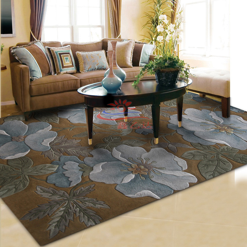 鑫乙达图案羊毛简约现代植物花卉长方形中国风手工织造地毯