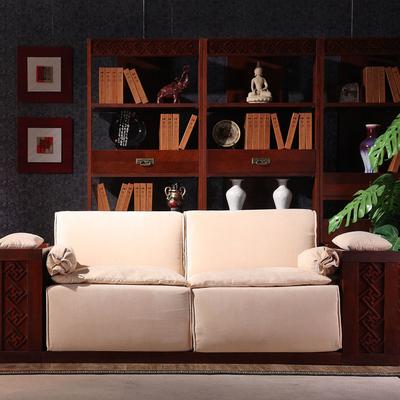 东域春意 U形拼板榆木多功能化纤抽象图案现代中式 沙发