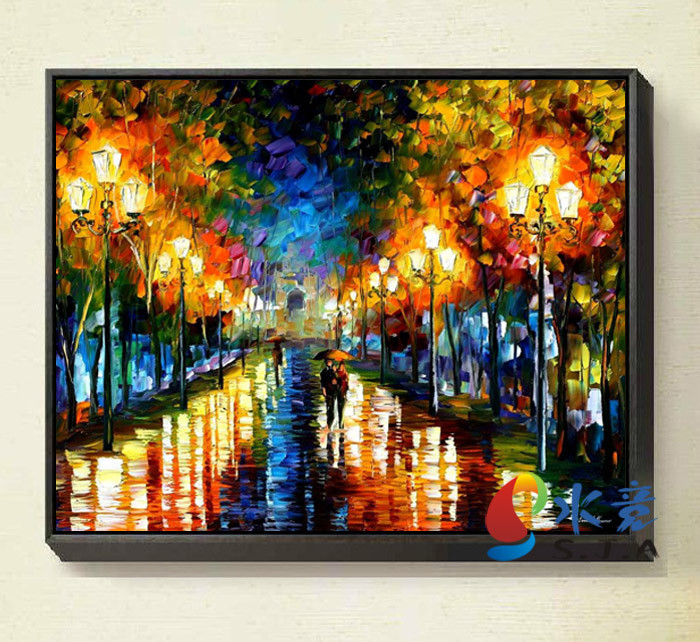 水竞 立体有框单幅风景手绘 色彩系油画100油画价格