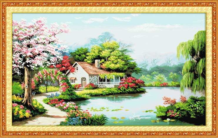 绚艺 白色棉布成品风景家居日用/装饰田园 xy-成品 爱的农园十字绣
