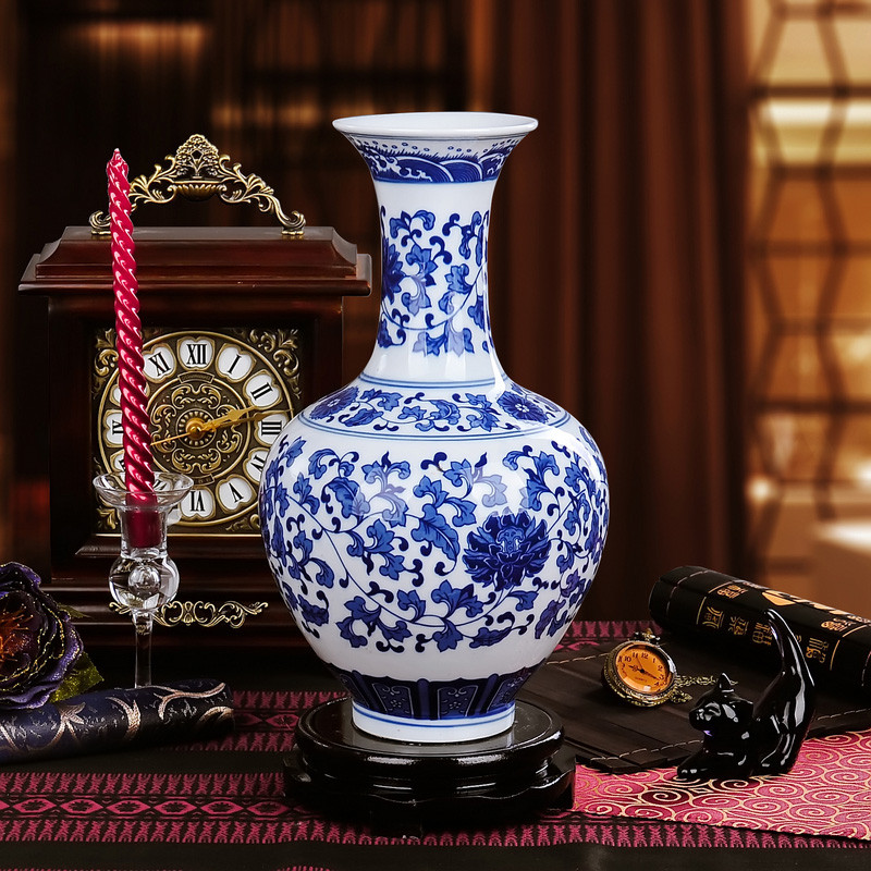 九藏尊品陶瓷台面青花瓷花瓶花瓶中号新古典花瓶