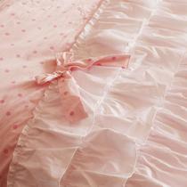 粉色新水玉涂料印花韩式荷叶边斜纹心形床盖式公主风 床品件套四件套