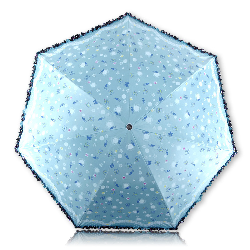 天堂 黑胶手动聚酯纤维crcx遮阳伞三折伞成人 遮阳伞