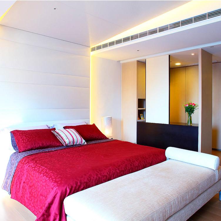 20万以上装修,140平米以上装修,大户型,卧室,床头软包,现代简约风格,床上用品,红色