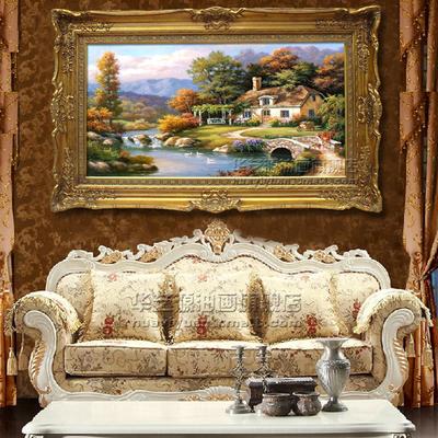 华艺源 平面有框单幅（横版）风景手绘 托马斯油画花园风景64油画