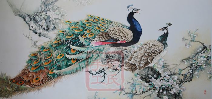 顾氏手工素雅孔雀001苏绣