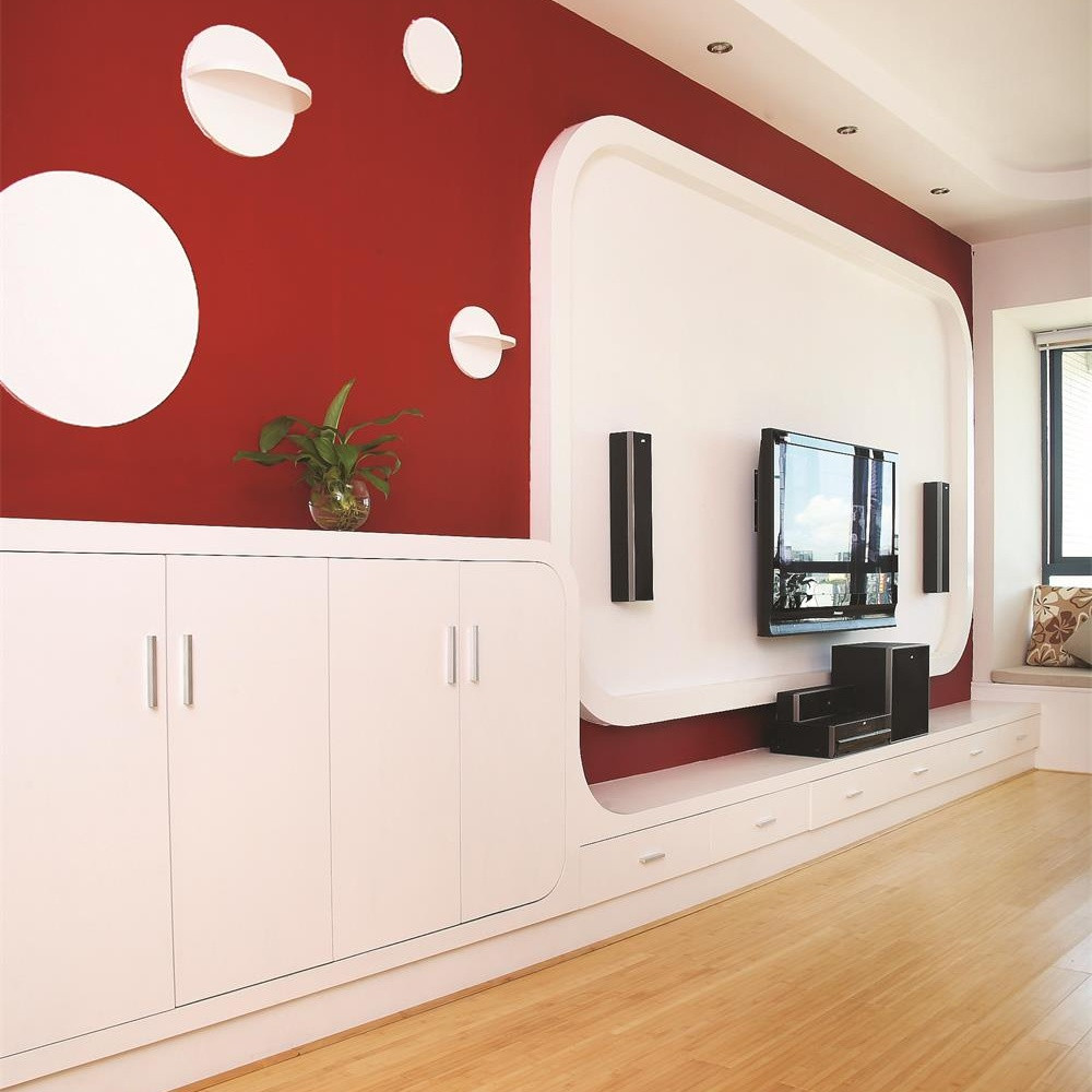 简约风格,5-10万装修,二居室装修,80平米装修,客厅,电视柜,电视背景墙,白色,红色