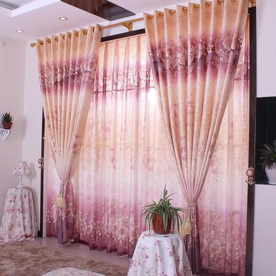 布花朵朵 布帘+纱帘装饰+半遮光涤纶混纺植物花卉田园 窗帘