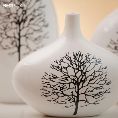 BHM 贝汉美 黑色白色陶瓷台面花瓶田园 花瓶