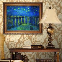 罗纳河上的星夜平面复古金色框复古银色框有框单幅价喷绘 装饰画