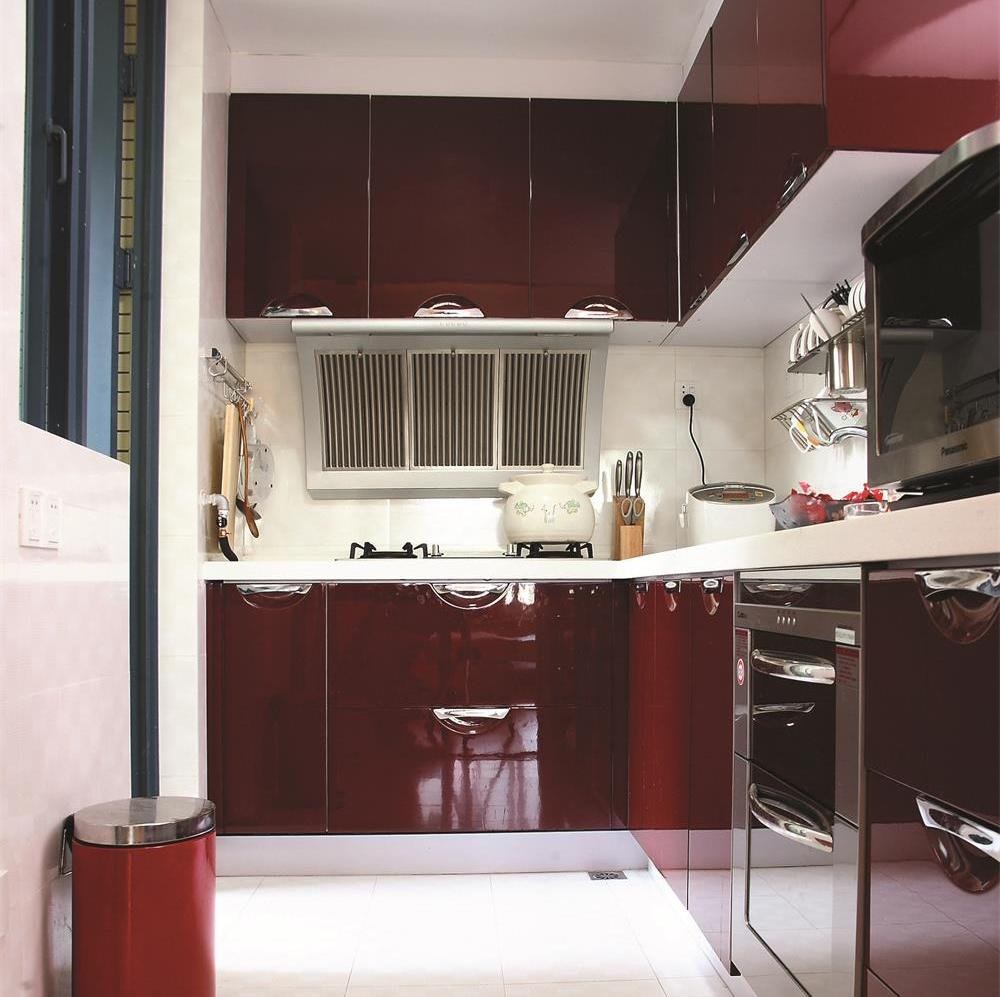 简约风格,5-10万装修,二居室装修,80平米装修,厨房,橱柜,红色