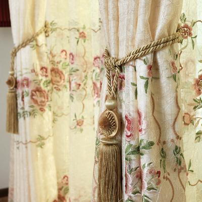 布一堂 布装饰+半遮光平帷涤纶人造纤维植物花卉普通打褶田园 cl451窗帘
