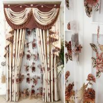 一米纱一米布布帘+纱帘装饰+半遮光平帷荡度涤纶混纺现代中式 窗帘