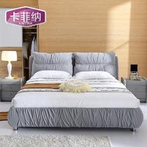 咖啡色米色灰色木植绒组装式架子床绒质方形简约现代 床