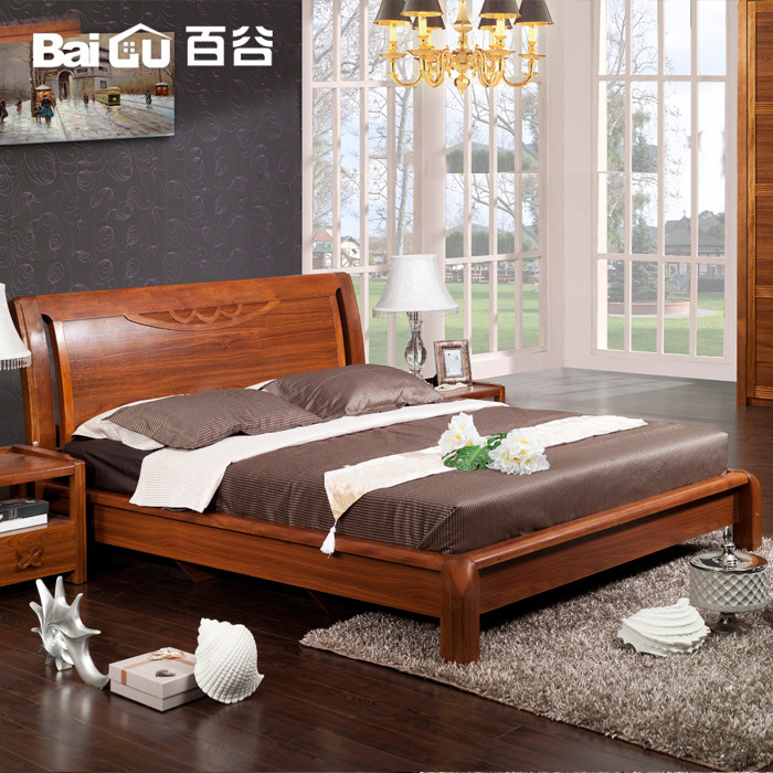 百谷 标准床储物床核桃木框架结构现代中式 床