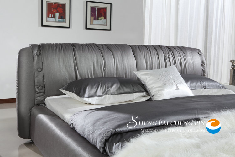 晟派诚品 灰色(服装面料)木组装式架子床复合面料方形简约现代 床