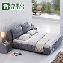 米色灰色木皮革拼接无组装式架子KB050床绒质方形简约现代 床