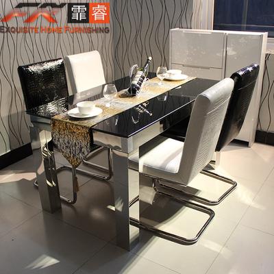 霏睿 金属不锈钢玻璃框架结构长方形简约现代 餐桌
