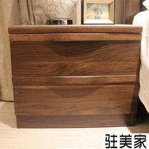 黑胡桃乌金色人造板框架结构橡胶木储藏成人现代中式 W9206床头柜