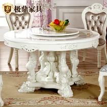 荷花白组装大理石支架结构橡木圆形欧式 餐桌