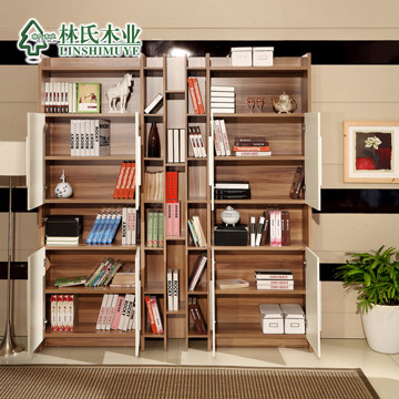 林氏木业 浅胡桃木色+荷花白人造板密度板/纤维板框架结构储藏成人简约现代 书柜