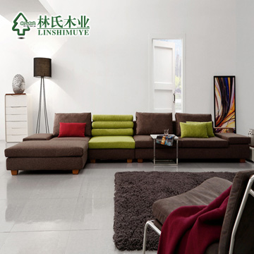 林氏木业 组合（海绵坐垫）L形储藏麻简约现代 沙发