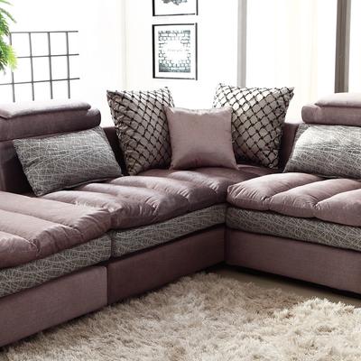 银创 褐色3+贵1+3+贵+踏L形染色移动混纺羽绒艺术简约现代 沙发