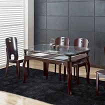 组装玻璃框架结构橡胶木多功能长方形简约现代 餐桌