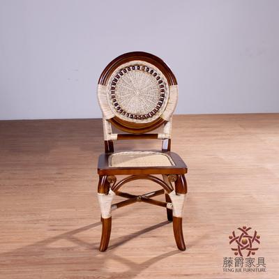 藤爵家具 单张椅植物藤实木皮饰面移动成人新古典 餐椅
