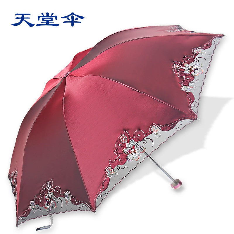 天堂 黑胶手动晴雨伞三折伞成人 花至心语遮阳伞