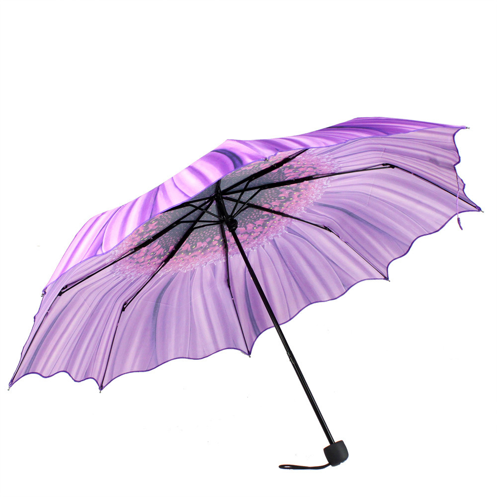 乐在奇中 雏菊-紫色手动碰击布晴雨伞三折伞成人 遮阳伞