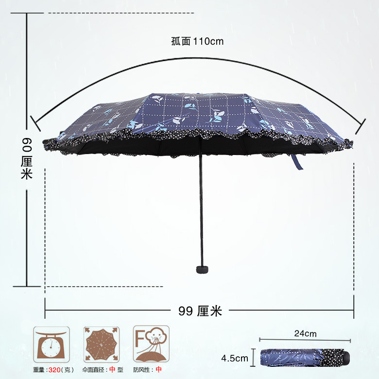雨中鸟 手动涤纶色胶布3364遮阳伞三折伞成人 遮阳伞