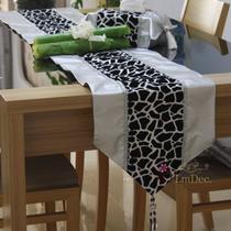 银色pu皮+黑豹纹毛绒植物花卉欧式 桌布