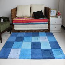 蓝色化纤地中海腈纶几何图案长方形手工织造 地毯