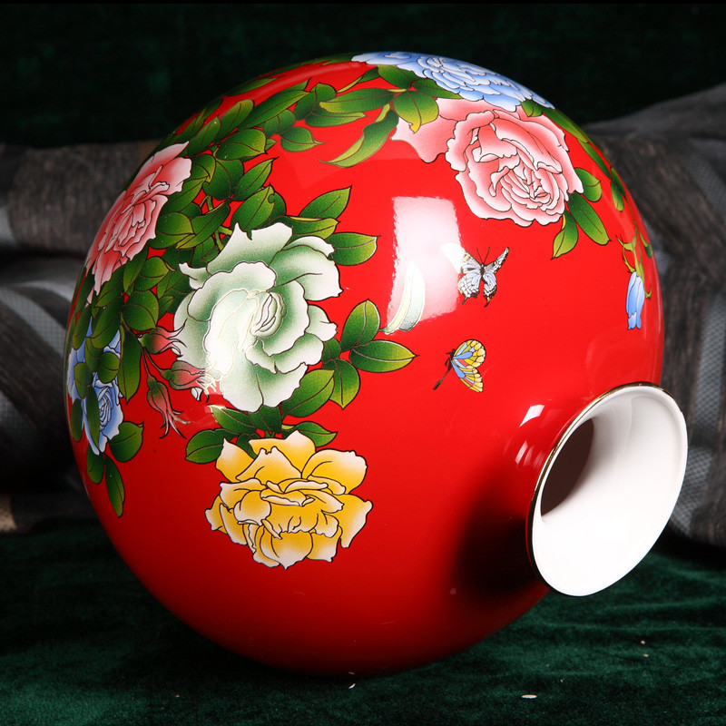 大唐源红瓷 红色陶瓷台面花瓶中号明清古典 花瓶