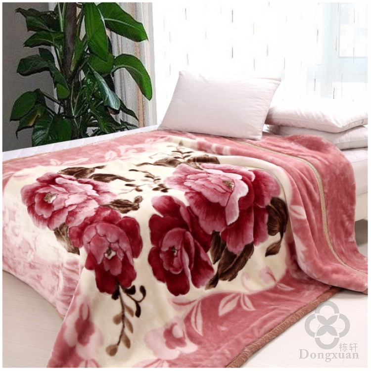 栋轩 2%-3%拉舍尔毛毯优等品冬季植物花卉现代中式 毛毯