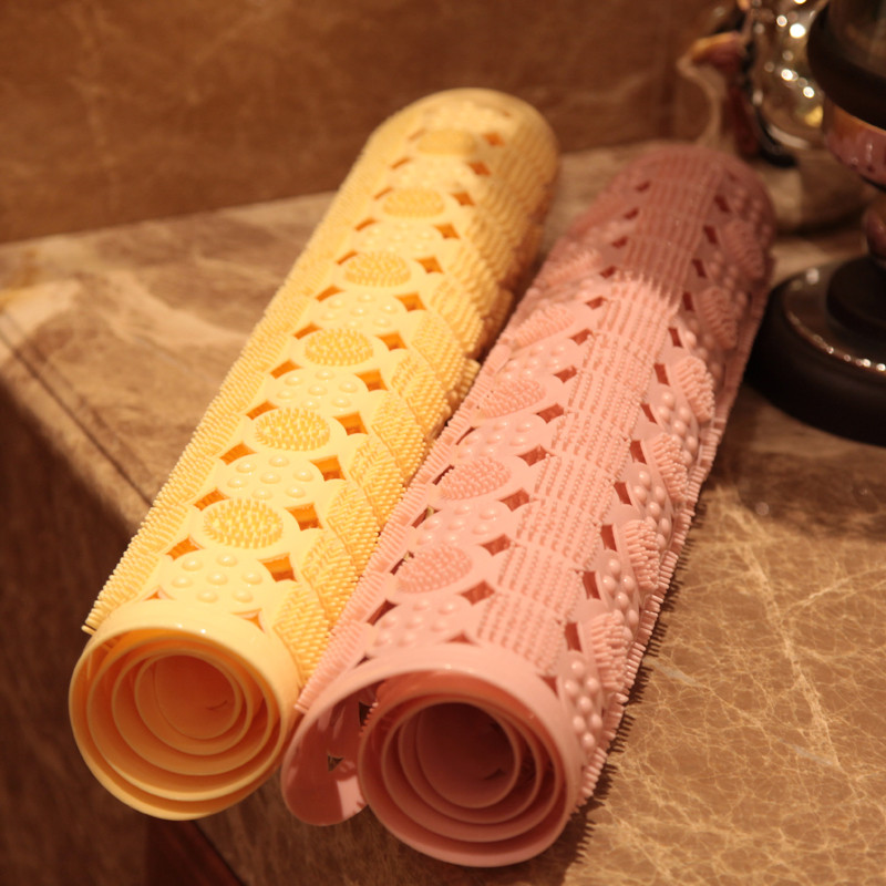 亦洁 粉红色米黄色卫浴纯色简约现代机器织造 地垫