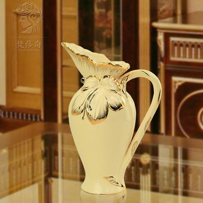 梵莎奇 米黄色轻瓷陶瓷台面花瓶欧式 花瓶