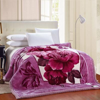 恒源祥 褐色红色紫色拉舍尔毛毯冬季植物花卉简约现代 毛毯