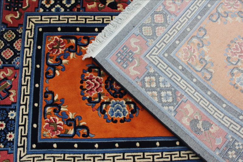 龙禧 酒红底色羊毛现代中式几何图案长方形中国风手工织造 地毯