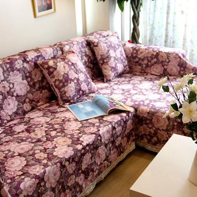 艾美家 安妮花园紫布沙发巾组合沙发田园 防尘罩