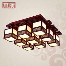 有机玻璃木现代中式镂空雕花正方形节能灯LED 吸顶灯