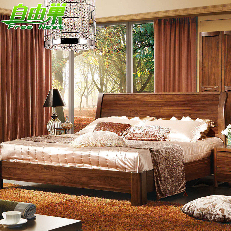 自由巢 标准平板床储物高箱床核桃木框架结构现代中式 床