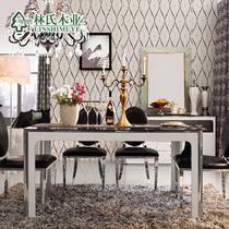 【黑白色】金属散装不锈钢玻璃移动长方形简约现代 餐桌