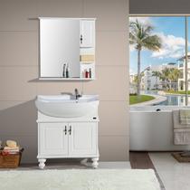 橙啡色白色橡木一体陶瓷盆E1级欧式 浴室柜