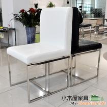 黑色白色金属不锈钢皮革成人简约现代 餐椅
