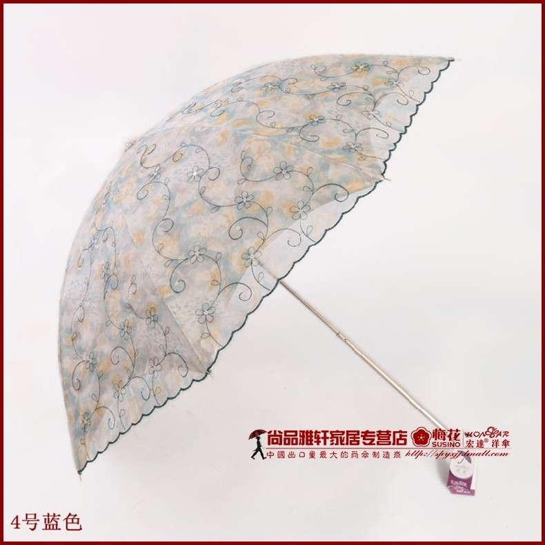 宏达 黑胶手动珠光色胶布+网纱9275遮阳伞二折伞成人 遮阳伞