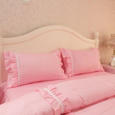 HRHM 粉色细格子韩式条纹床罩式公主风 床品件套四件套