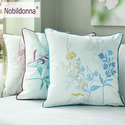 Nobildonna 紫色浅绿色天蓝色布靠垫PP棉植物花卉田园 靠垫